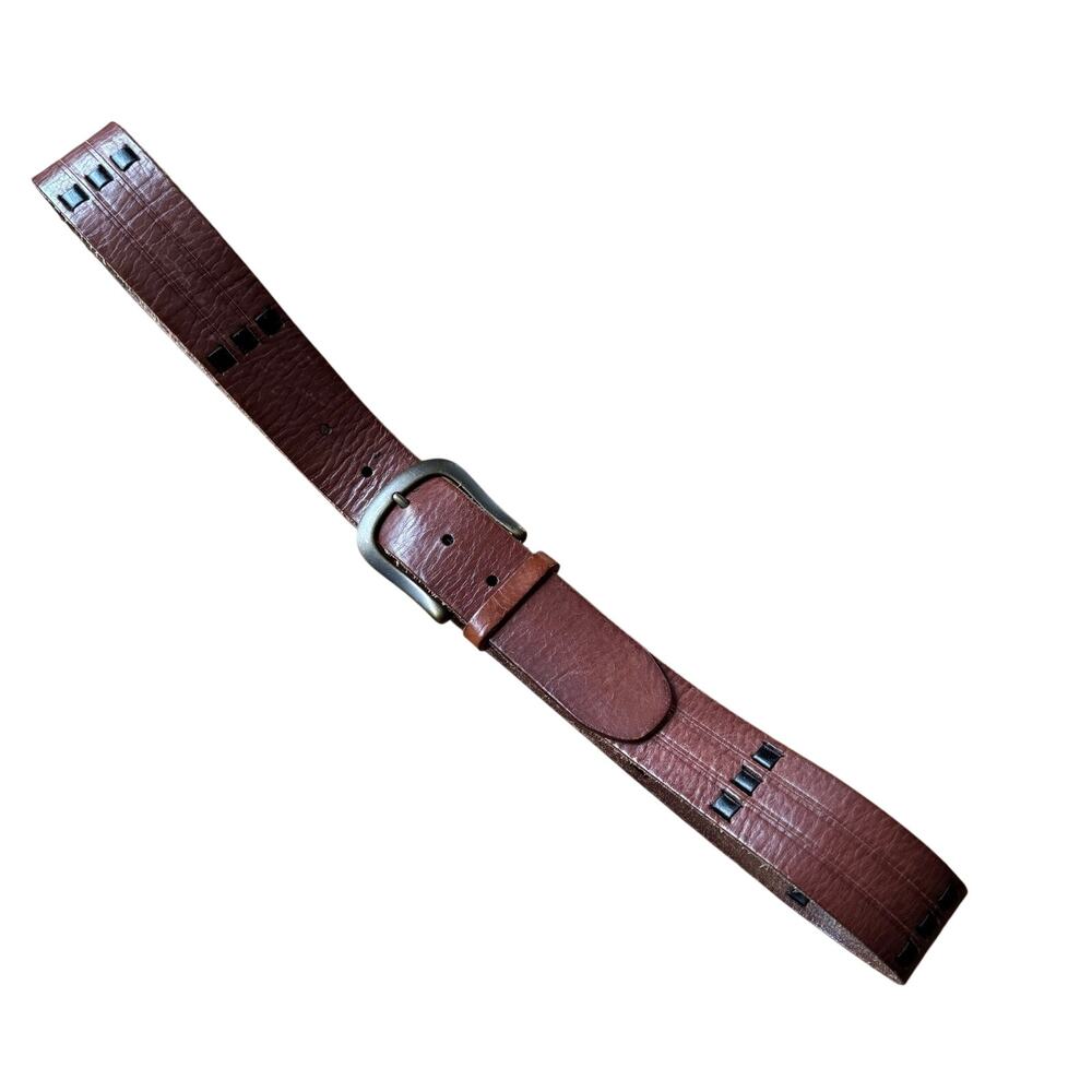 Vintage Levis Brown Western Leather Belt Mens Size 38 Black Insets 1.5" Wide